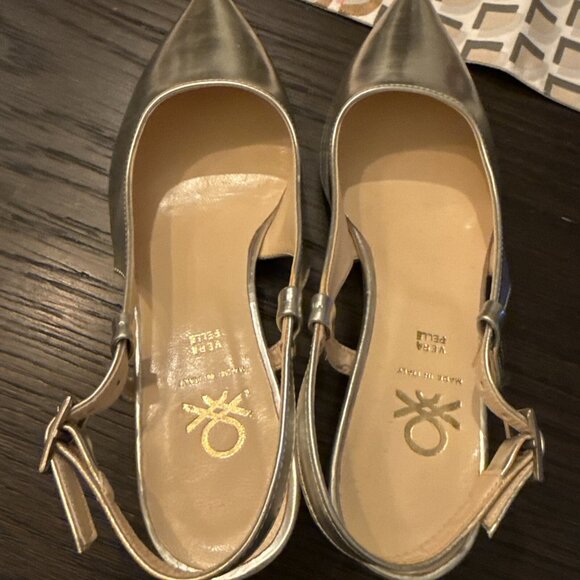 Benetton Vera Pelle Silver Patent Leather Kitten Heel Slingback Pumps - Picture 3 of 4